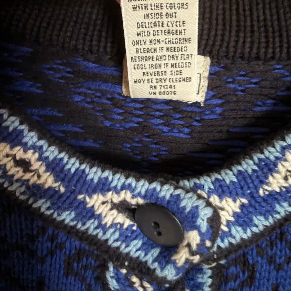 Vintage L.L. BEAN Women's Med Cotton Knit Fair Isle Blue Button Up Sweater Retro - Picture 4 of 11